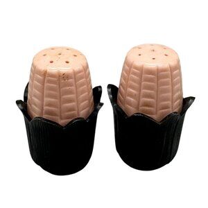 Vintage Royal Products USA Black & Pink Ceramic Salt & Pepper Shakers READ